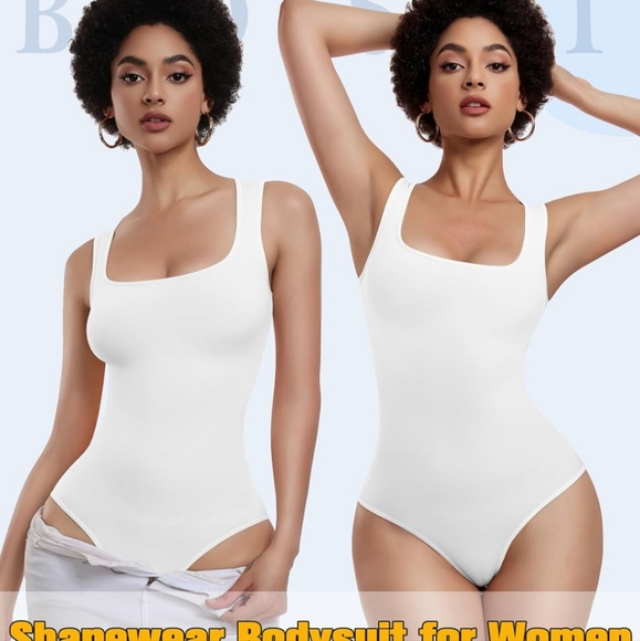 Bodysuit tummy control double lined scoop neck tank top (beige available - Picture 5 of 9